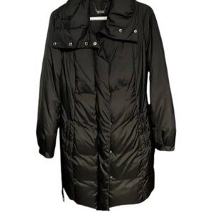 Cassis black tie waist midi puffer jacket size M